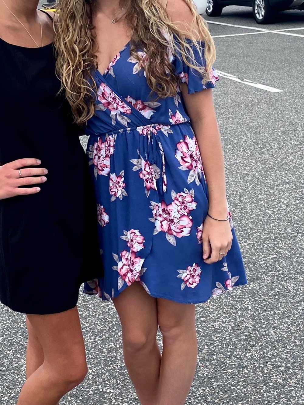 Charlotte Russe Blue Floral Wrap Midi Dress with Pink Blossoms